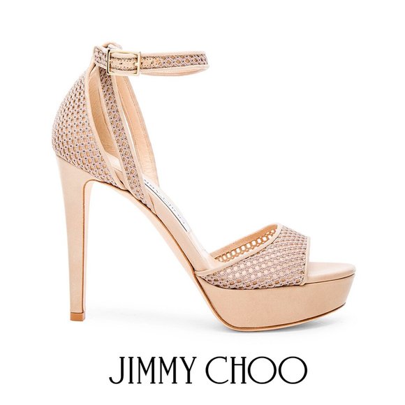 Jimmy Choo Kayden Beige Leather Mesh 36 EUR 6 US Ankle Strap Platform Sandals